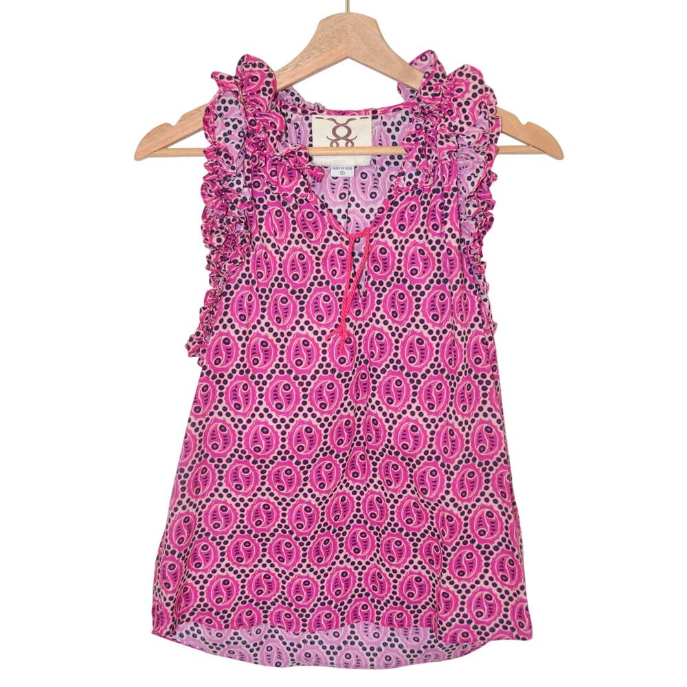 Figue Fabiana Ruffled Pink Cotton Top Size Small